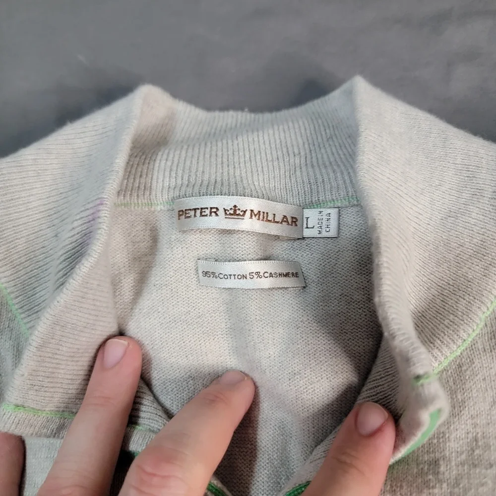 Masters Peter Millar Cashmere Blend Sweater Mens Large Gray 1/4 Zip Long Sleeve
